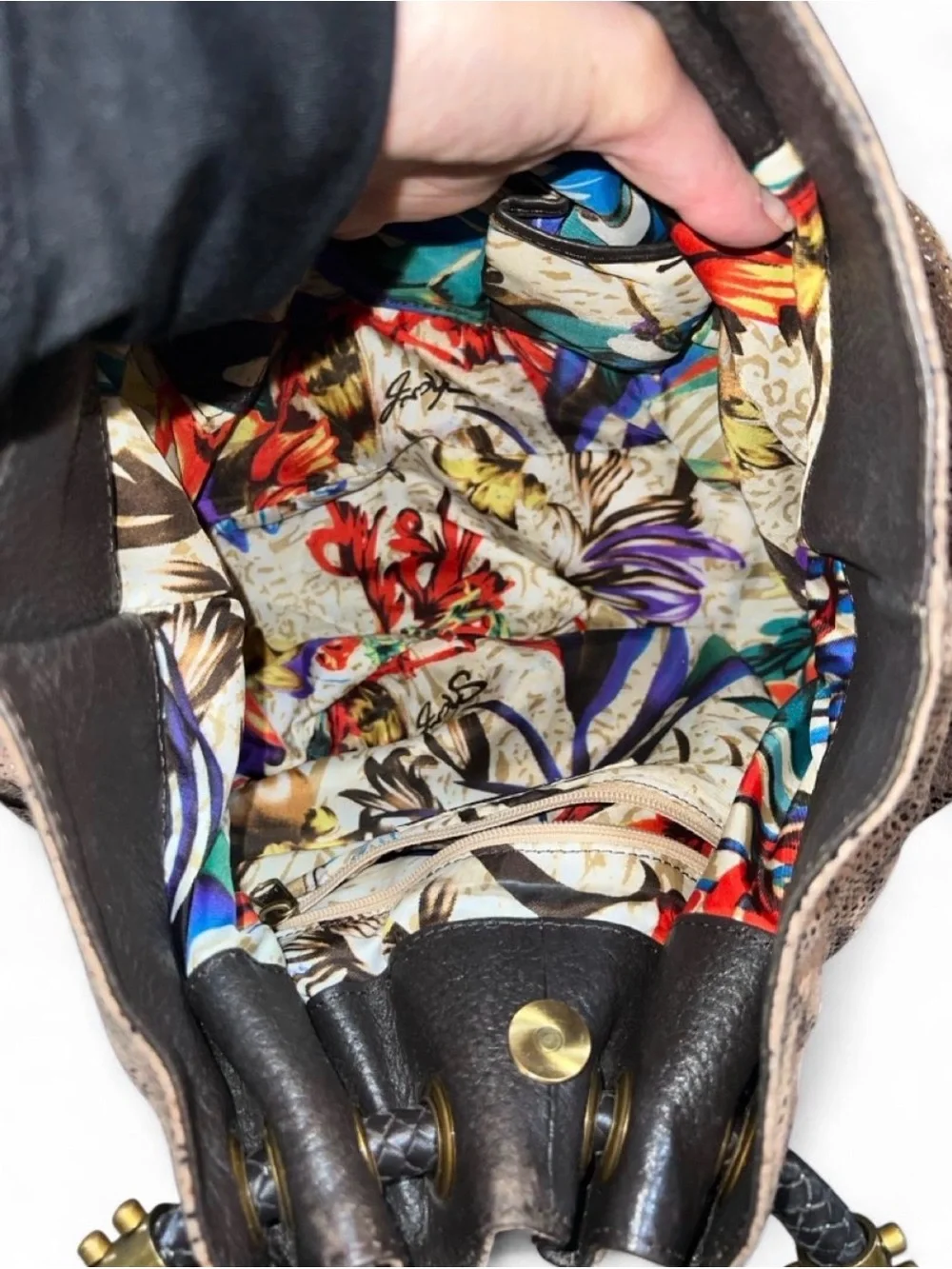 Vintage Y2K Sharif Brown Snake-Print Hobo Bag with Braided Handles